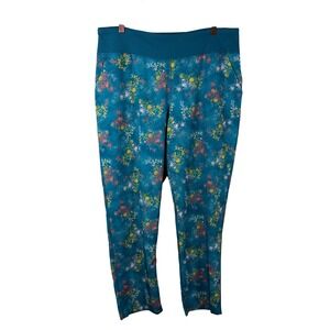 Lands End Womens Blue Floral Everyday Active Pants Size L 14-16 High Rise 525021